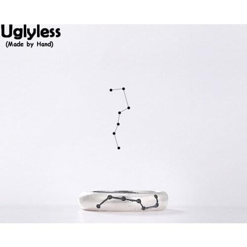 Uglyless 100% Genuine Solid 990 Pure Silver Handmade Big Dipper Finger Rings for Women Astrology Open Ring Simple Fine Jewelry