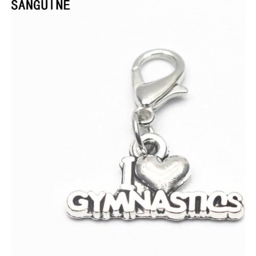 12pcs/lot Alloy L love gymnasts dangle charms lobster clasp hanging charm DIY bracelet&pendant floating charms jewelry