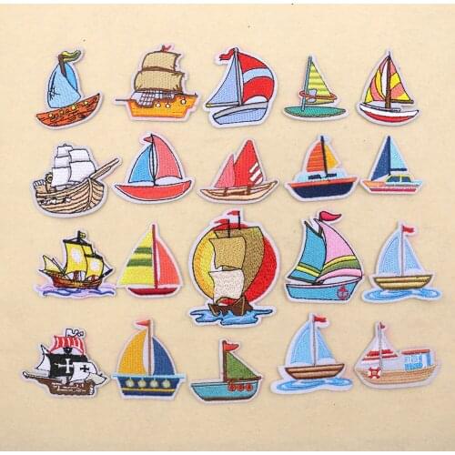 20PCS/lot Nautical Sailboat Series Patches Applique Embroidery Patches for Clothing Iron on Sewing Clothes Stickers Wholesale