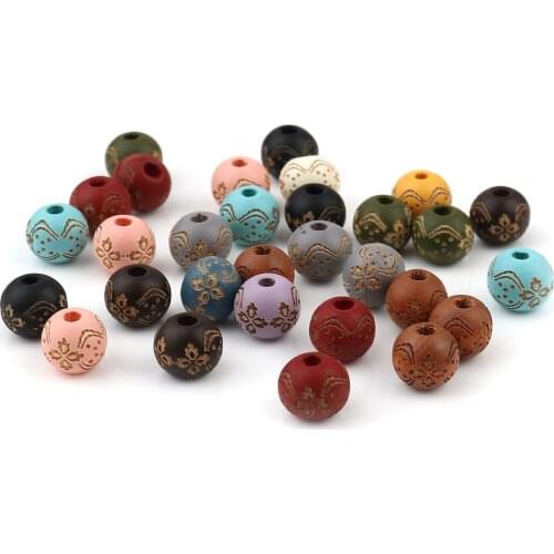 20 PCs Bohemia Wood Round Flower Pattern Spacer Beads Vintage Wooden Bead For Jewelry Making Fit Beads Bracelet DIY Findings