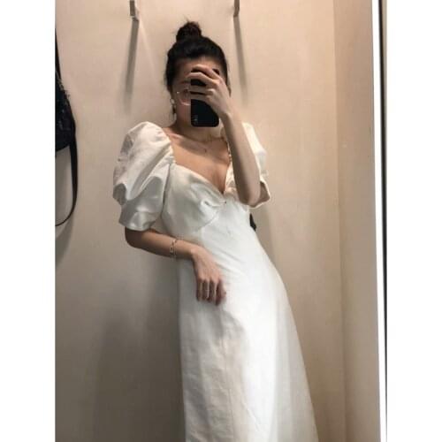 2020 holiday style dress solid color v-neck Puff Sleeve slim dresses elegant party outfits sexy club clothing vestidos EM