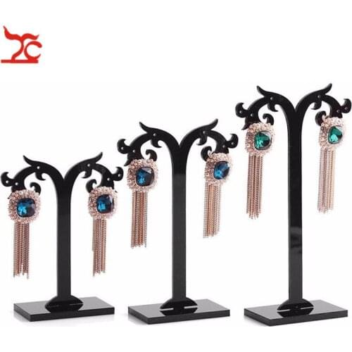 3 Pcs/Set Black Acrylic Earrings Display Stand Necklace Ring Pendant Bracelet Jewelry Organizer Holder Storage Racks 3 size