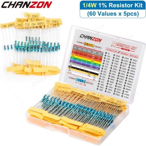 300Pcs/Pack 60 Values 1/4W Metal Film Resistors Kit 1 10 220 330 470 1K 4.7K 10K Ohm 1% High Precision Resistance Set Assortment