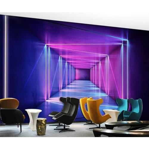 3D space tunnel background wall decoration living room TV technology space extension mural gym bar box wallpaper papel DE parede