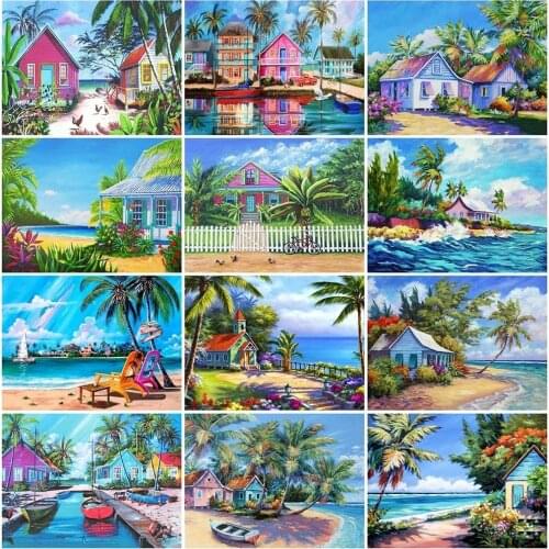 5D Diy Diamond Painting Full Round Square Landscape House Diamond Embroidery Cross Stitch Seaside Scenery Mosaic Handmade Gift