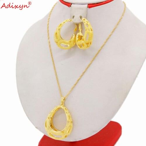 Adixyn 24K Gold Color Copper Jewelry Sets For Women Necklace Earrings Pendant Set Bridal Dubai African Wedding Gifts N081812