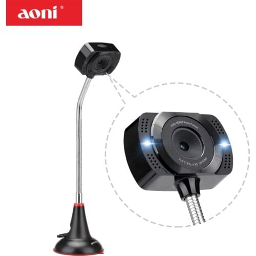 Aoni A25 HD 1080p Desktop Computer Camera Face Recognition with Microphone LED Lights for Web-based Teaching