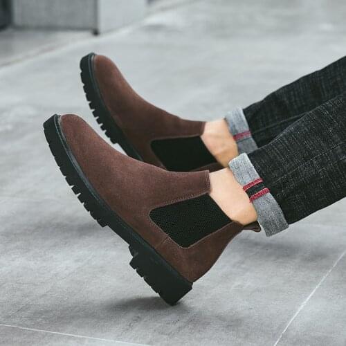 FIXSYS Brand Luxury Men Martin Boots Cow Suede Chelsea Boots High Quality Mens Cowboy Boots Handmade Slip-on Western Work Boots