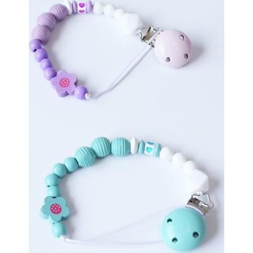 Pacifier Clip Chain Baby Infant Soothie Accessories Silicone Wooden Beads Prevent drop down Paci Holder Clips Teether Toy 80713