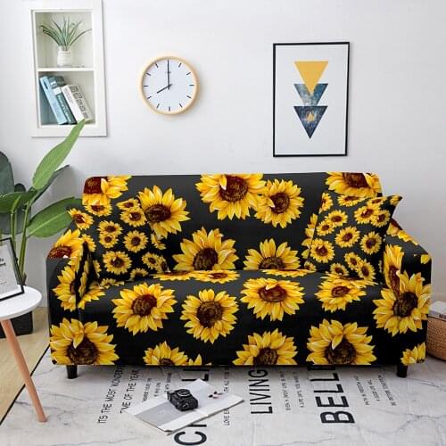 Sunflower Elastic Sofa Cover for Living Room Non-slip Stretch Slipcover Sectional Couch Cover Corner Sofa Cover 1/2/3/4 Seater
