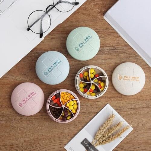 Circular Pill Box Portable 5 Grids Medicine Case Travel Home Pills Drugs Container Mini Fashionable Secret Stash