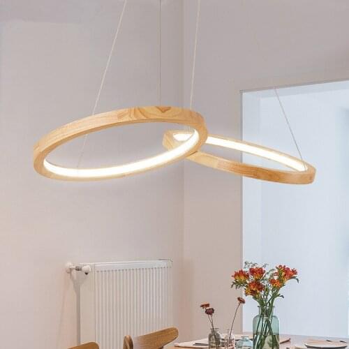 Wooden LED Pendant Lights For Dining Room two Wooden Round Lustre Wood Kitchen Luminaire Kitchen Hanging Lamp