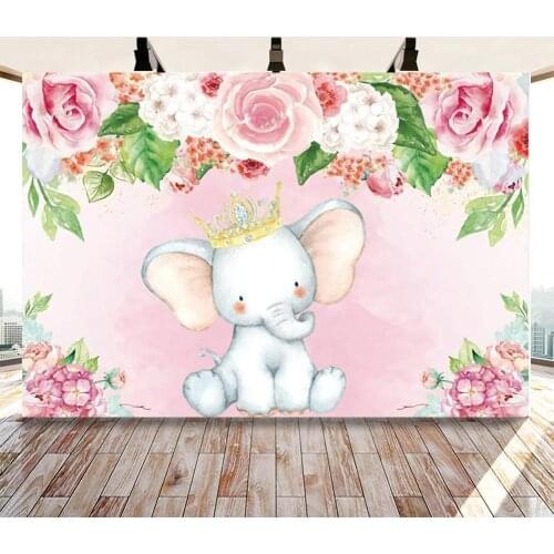 Girl Elephant Baby Shower Backdrop Cute Elephant Floral Photo Booth Backdrops Elephant Birthday for Girl Photography Background