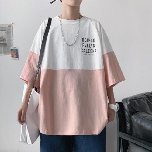 Oversized Men T Shirt Summer Patchwork Short Sleeve O Neck Korean Fashion Hip Pop Color Block Cotton Couple Streetwear Tops