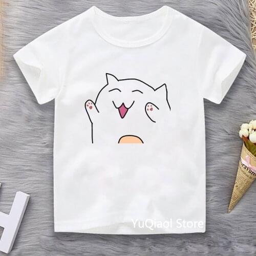 Harajuku Kawaii White Cat Print T-Shirt Children Summer Short Sleeve Top For Girls Cute Boys Clothes Kids Camiseta Unisex Tees