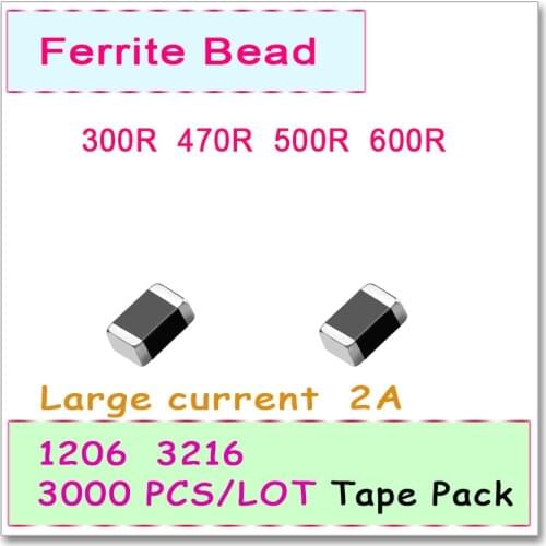 JASNPROSMA 1206/3216 100MHZ 3000PCS Tape Pack 2A Large current SMD Ferrite Bead 300R 470R 500R 600R 25% SMD OHM New High quality