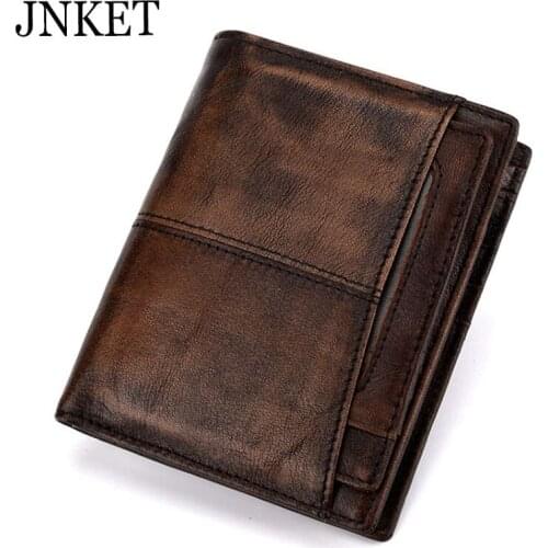 JNKET RFID Antitheft Wallet Retro Mens Wallet Cow Leather Clutch Wallet Short Wallet Coins Purse Card Holder Notecase
