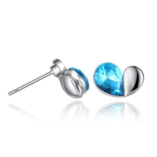 KOFSAC New Fashion 925 Sterling Silver Stud Earring Elegant Blue Crystal Love Heart Earrings For Women Engagement Jewelry Gifts