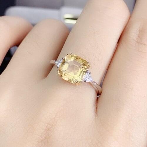 Natural real citrine square ring Free shipping 8*8mm 2.3ct gemstone 925 sterling silver Fine jewelry J215251