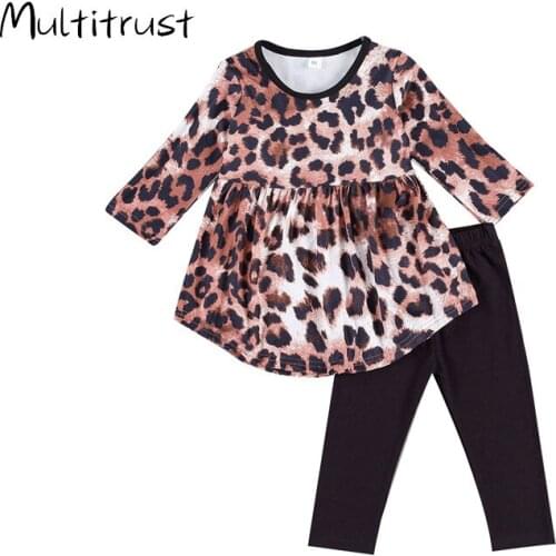 Newborn Baby Girl Clothes Set Fashion Leopard Long Sleeve Dress Tops+Black Pants 2Pcs Autumn Toddler Infant Clothing Outfits