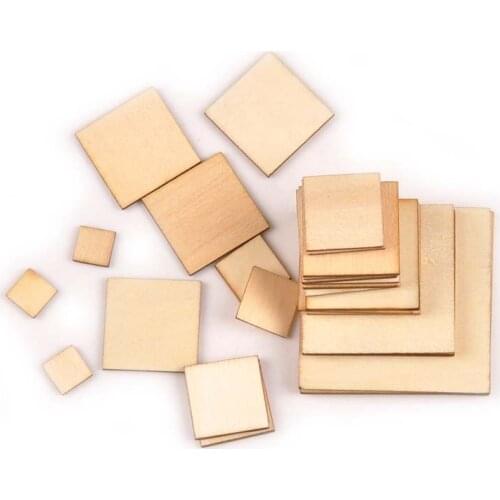 50pcs Square Shape Wood Slices For Scrapbooking Home Decor Handmade Crafts Natural Wooden Ornaments 10/20/30/40/50mm M2133