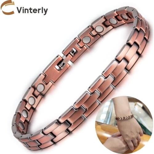 Vinterly Copper Magnetic Bracelets for Women Men Vintage Pure Copper Magnet Health Bracelets Women Chain Brand Bracelets Femme
