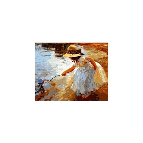 MaHuaf-W570 gril on seaside abstract painting coloring by numbers digital Hand-painted canvas painting