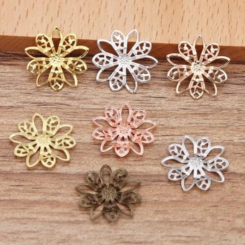 Mibrow 50pcs/lot 7 Colors Copper Filigree Flower Bead Caps Connectors Charms End Flower Beads Cap For IY Jewelry Making Findings