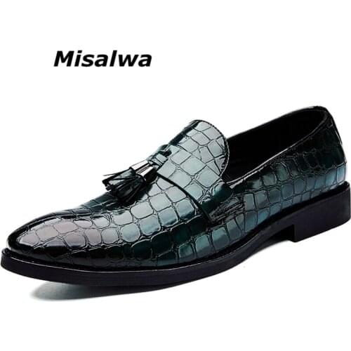 Misalwa Crocodile Pattern Men PU Leather Loafers Tassel Casual Dress Shoes Party Daily Office Shoes Convenient British Men Flats