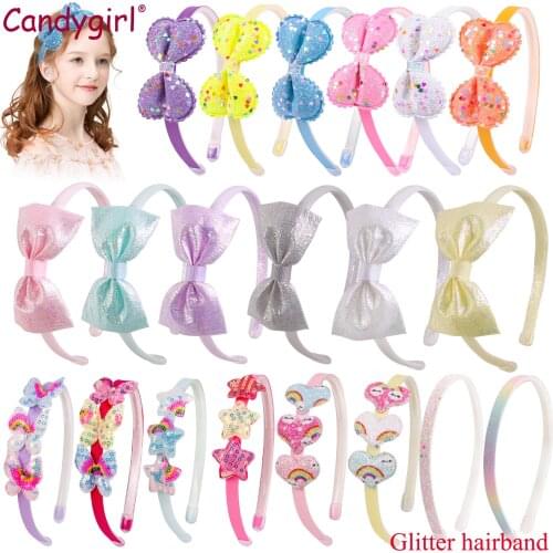 2021 Fashion Girls Glitter Hair Bands Cute Colors Hair Hoop Hairbands Lovely Bow Stars Headbands For Kids Gifts Hair Accessories