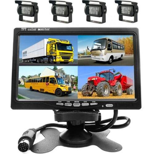 7 inch 4 Split Screen Car Monitor Headrest monitor 4 video input Use for Truck Bus Motorhome Boat Car and CCTV Security System