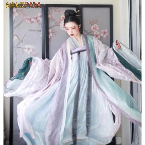 Moonrise Changge-Beautiful Womans Hanfu Ruqun Chinese Tradition Style Gradient Vintage Gorgerous Dress 5Pcs Set Fairy Kei