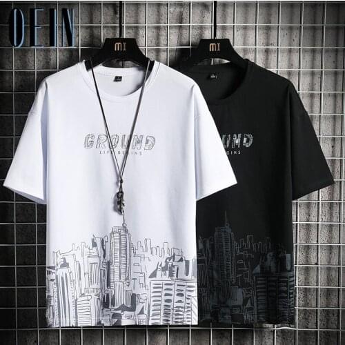 OEIN Urban Print Oversized Men T Shirt Hip-Hop Cotton T-shirt O-neck Summer Japanese Tops Male Causal Tshirts Fashion Loose Tees