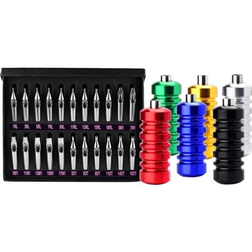 22Pcs Stainless Steel Tip Gun Machine Nozzle Kit + 6Pcs Aluminum Grip