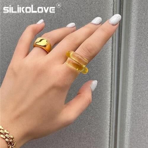 New Handmade Geometric Resin Rings for Women Personality Transparent Multicolor Kunckle Ring Females Jewelry Gift Anillos Mujer