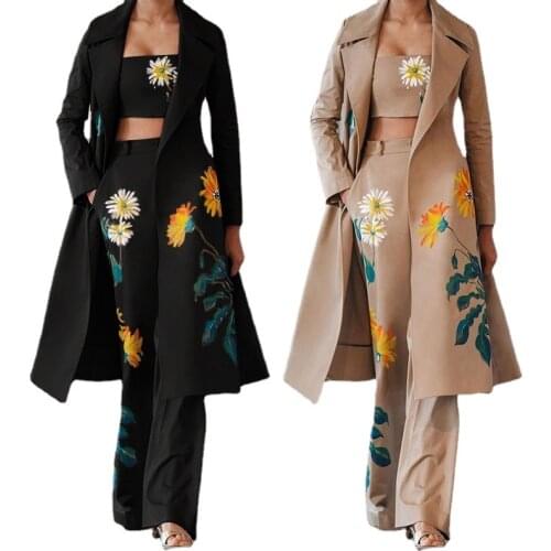 2021 autumn and winter new European and American fashion temperament printed windbreaker suit fresh and gentle suit suit suit