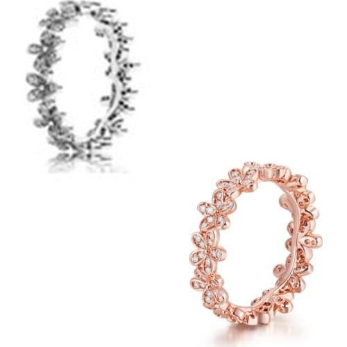 Dazzling Daisy Ring Rose & Clear CZ Woman Rings For Jewelry Making 925 Original Silver Jewelry Make Up Woman Gift Ring