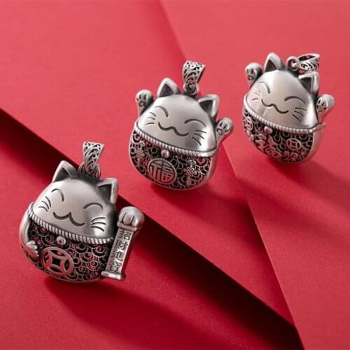 Uglyless Lovely Lucky Cats Necklaces No Chain Real 999 Silver Animals Thai Silver Kitty Pendants Ethnic Pets Cat Fashion Jewelry