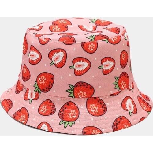 Summer Strawberry Bucket Hat for Men Women Fashion Hip Hop Fruit Foldable Fisherman Hat Travel Hat Female Girls Outdoor Panama
