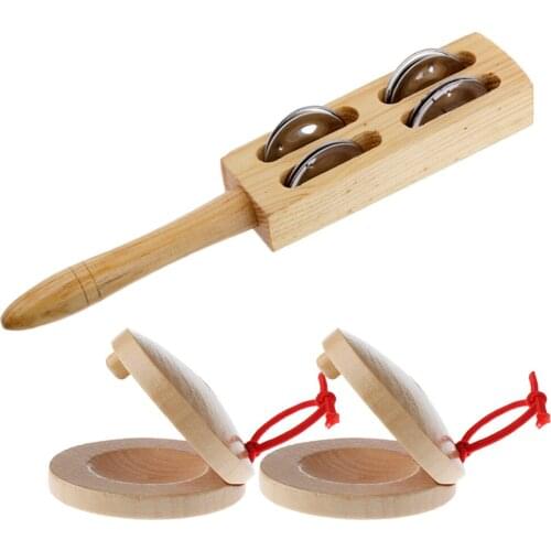 A Pair Castanets Wood Percussion Flamenco Handbell Baby Musical Learning Toy