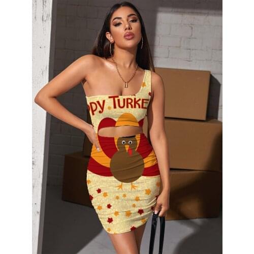 Giyu Brand Thanksgiving Dresses Women Animal Hollow out Dresses Hip Hop Pleating Maple Leaf Vestido Sexy Womens Clothing Party