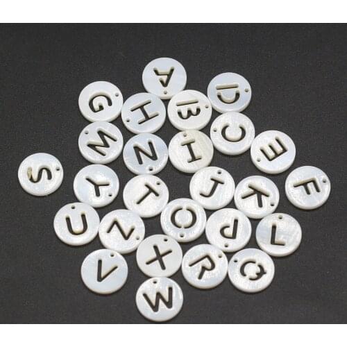 Natural shell Pendant round shape Hollow out letters A-Z charms for jewelry making DIY necklace bracelet earrings accessorie
