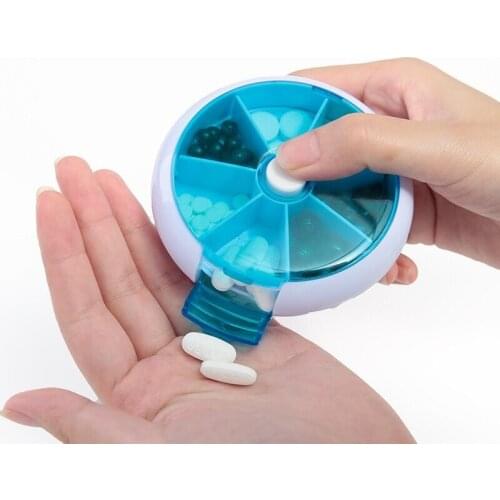 Portable Separate Round Rotatable Pills Food Grade ABS Plastic Mini One Segment 7 Pieces Boxes Portable Drug Storage Box