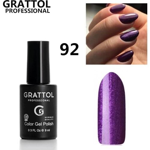 GRATTOL Professional 9ml Purple Glitter UV Gel Polish #92 Shiny Sequins Laser Gel Nail Varnish Soak Off UV LED Gel DIY
