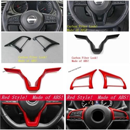 Auto Steering Wheel Decor Cover Trim Carbon Fiber Look / Red Interior For Nissan Rogue T32 X-Trail 2017 - 2020 ABS Accessories