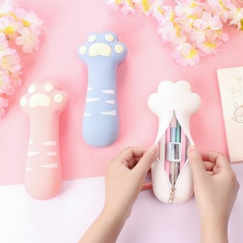 Silicone Cute Cat Paw Pencil Case Soft Silicone Cat Claw Pencil Bags for Girls Pen Box Storage Stationery Office School Supplies
