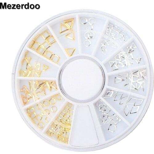 Mixed Shape Hollow Gold Silver Rivet Nail Studs Star Circle Square Triangle Round 3D Nail Decoration Manicure Nail Art Decor