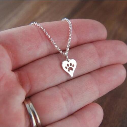 SMJEL New Choker Dog Paw with Love Heart Necklace for Women Cute Animal Pet Puppy Pug Pendants Necklaces Accessories Gifts