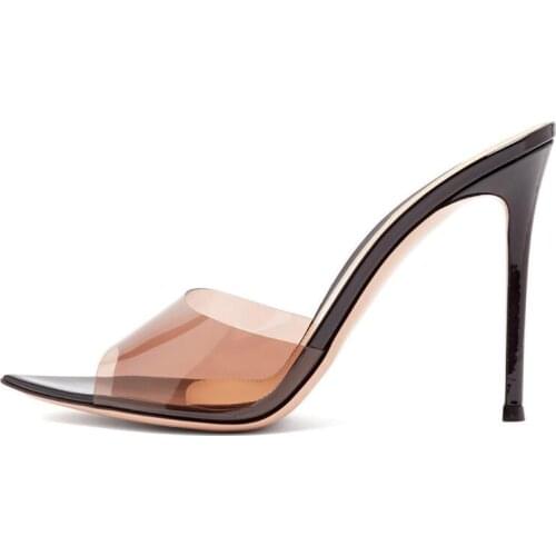 New Dipsloot Sexy Woman Orange Clear PVC Slip On Pumps Pointed Toe Stiletto Heels Dress Party Pumps Sandals Small Size 34 45