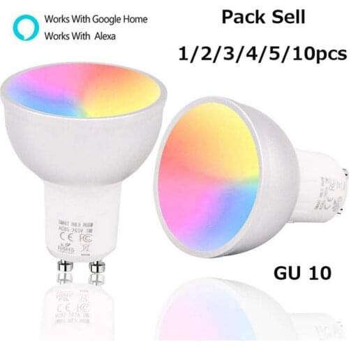 1/2/3/4/5/10PCS WiFi Smart Lamp GU10 Bulb Brightness RGBW 5W Dimmable Light Control By Smart Life APP Work with Alexa/Google